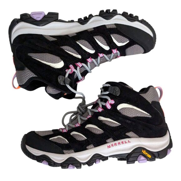 Merrell Women's Moab 3 Mid Waterproof Hiking Boot Black Pink Size 8.5 - Picture 3 of 10